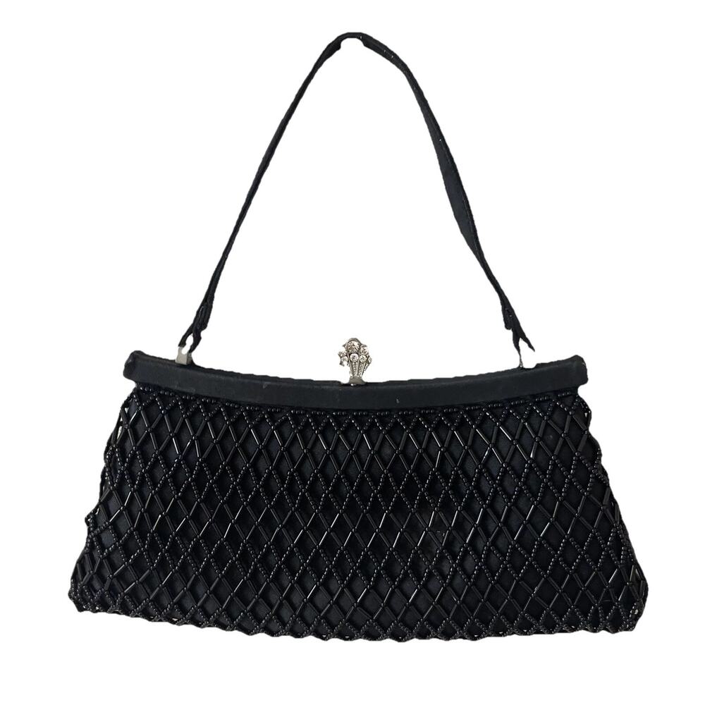 Franchi Evening Clutch Small Purse Embroidered Beaded Black Formal Black Tie